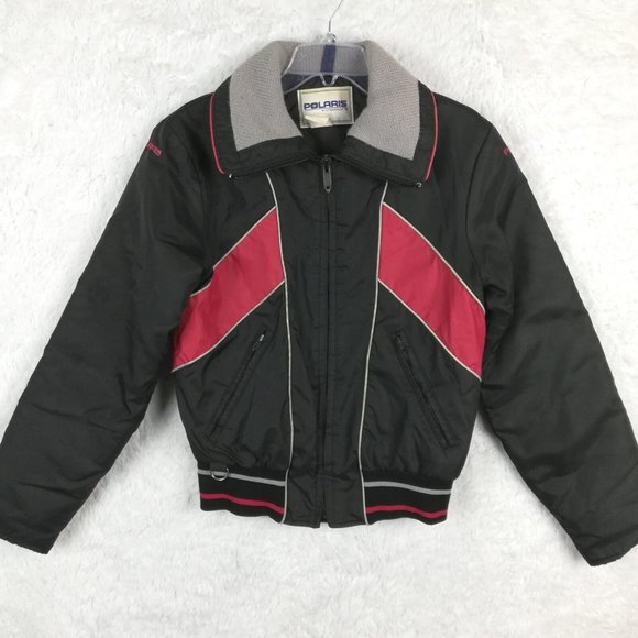 Vintage Polaris Mens Coat Jacket Winter Wear Insulated Full Zip Black‎ Red Small